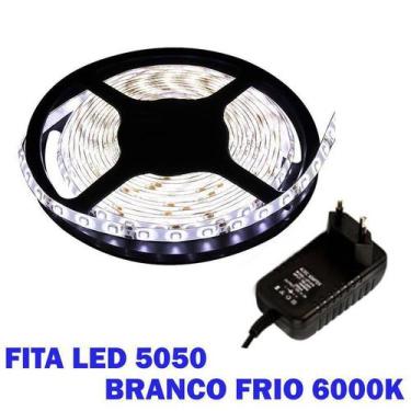 Imagem de Fita Led 5050 Branco Frio 6000K Luz Branca Bivolt Com Fonte - Mkb