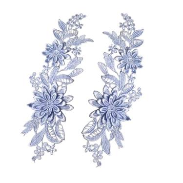 Imagem de Colaxi 2 pçs apliques de renda floral bordado remendos rendas guarnições flor bordado apliques para roupas vestido de baile de casamento, azul