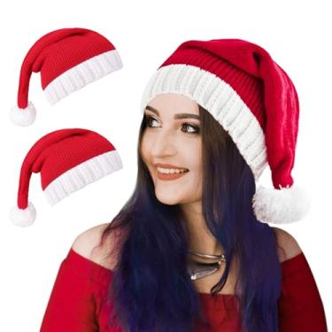 Imagem de Umeepar Chapéu de Papai Noel Gorro de Natal Chapéu de Festa de Natal Chapéu de Meia de Malha Chapéu de Crânio para Mulheres Adultas e Homens (Vermelho 2 Pacotes)