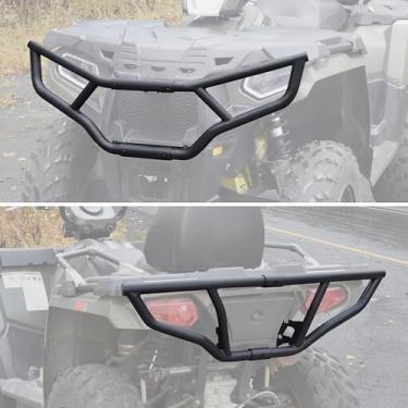 Imagem de Protetor de escova dianteiro e traseiro para Sportsman 450 570 14-20, protetor de para-choque dianteiro traseiro de aço resistente SAUTVS para Polaris Sportsman 450 570 Touring 2014-2020 acessórios, substituição # 2879714, 2879715