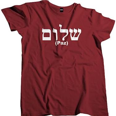 Imagem de Camisa Masculina Cristã judaica Shalom Hebraico Paz Tamanho:G;Cor:Vinho