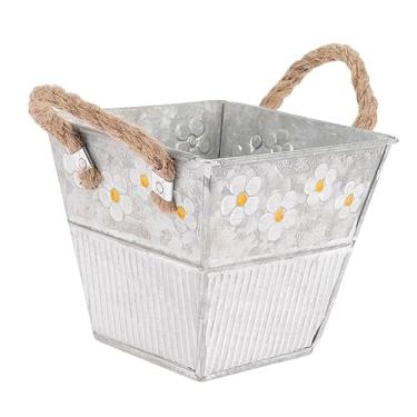 Imagem de vaso de flores de ferro decoração para casa plantador de fazenda decoração vintage plantadores de varanda frontal grandes plantadores para plantas ao ar livre corda de cânhamo