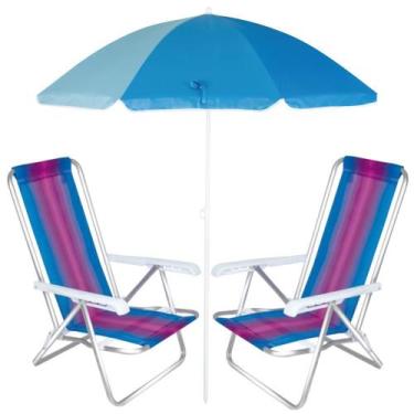 Imagem de Kit 2 Cadeiras De Praia Aluminio + Guarda-Sol 1,50 Mor