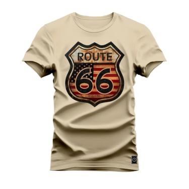 Imagem de Camiseta Algodão Premium Confortável Route 66 Bege P