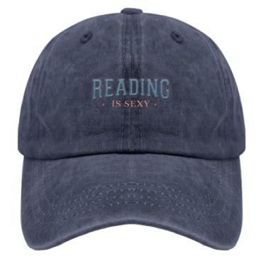 Imagem de Boné de beisebol Reading is Sexy Trucker Hat para adolescentes retrô bordado snapback, Azul marinho, Tamanho Único