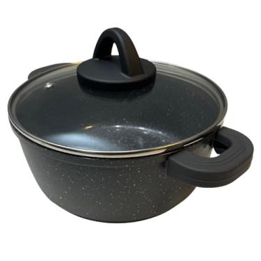 Imagem de Panela Caçarola De Aluminio E Revestimento Cerâmico Tacho com Tampa em Vidro e Pegador em Silicone (Cinza Granito, 2L | 20cm)