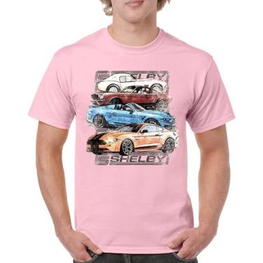 Imagem de Camiseta masculina Shelby Cars Sketch Mustang Racing American Muscle Car GT500 Cobra Performance Powered by Ford, Rosa claro, P