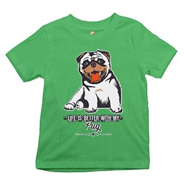 Imagem de Life is Better with My Pug Camiseta juvenil fofa animal de estimação adorável raça de cachorro infantil, Verde, P