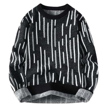 Imagem de Suéter masculino de tricô outono inverno suéter hip hop masculino estampa streetwear pulôver tops suéter casal, Preto, G