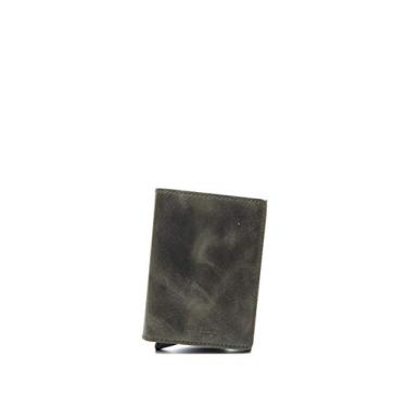Imagem de Carteira masculina fina de couro genuíno da Secrid para o máximo de 12 cartões, Olive-Black, 16mm Slim