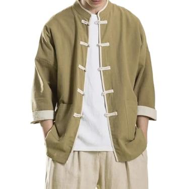 Imagem de Vestido Tradicional Chinês Primavera Verão Algodão Linha Camisa Masculina Roupa Casual Fina Tops Tang Terno Vintage Casaco, Army En8, GG