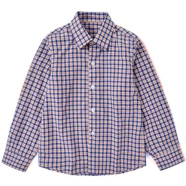 Imagem de KEYWANTS Camisa social de manga comprida para meninos, meninos e crianças, camisa de uniforme de botão, tamanho 2-20, Azul escuro/laranja xadrez pequeno, 7