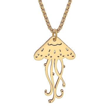 Imagem de DALANE Colar de água-viva fofo de aço inoxidável, pingente de animais do oceano, banhado a ouro 18 quilates, joias presentes para mulheres, meninas, lembrancinhas de festa, Medium, Aço inoxidável, Sem