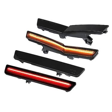 Imagem de A ABSOPRO Luz de LED lateral 68195796AB Luzes de seta dianteiras traseiras para Dodge Challenger Lente Preta Âmbar Vermelho Luz LED 2 Pares