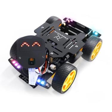 Imagem de Freenove Kit de carro 4WD para ESP32-WROVER (incluído) (compatível com Arduino IDE), câmera, expressões de matriz de pontos, prevenção de obstáculos, rastreamento de linha, rastreamento de luz