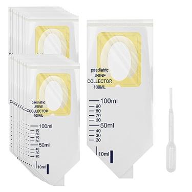 Imagem de 20 peças de bolsa pediátrica de urina para crianças, bolsa coletora de urina transparente, bolsa individual para urina, coletores de urina pediátricos descartáveis