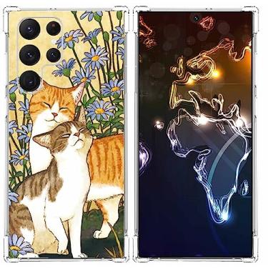 Imagem de malegaon Capa de flor de gato para Samsung Galaxy S22 Ultra, estampa de animais fofos estéticos, capa completa de TPU macio para Galaxy S22 Ultra