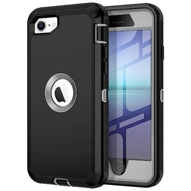 Imagem de I-HONVA Capa protetora de tela integrada para iPhone SE 2022/2020 à prova de choque à prova de poeira/queda 3 em 1 capa resistente resistente e durável para Apple iPhone SE 3ª/2ª geração 4.7, preto/cinza