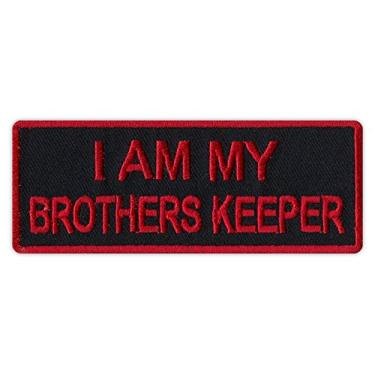 Imagem de Jaqueta de motociclista para motociclista/colete bordado - I Am My Brother's Keeper (design preto/vermelho)