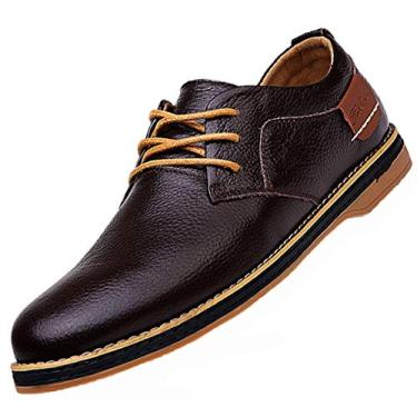 Imagem de TSIODFO Sapato social masculino, preto, marrom, couro bovino legítimo, Oxfords Business Casual Shoes, Marrom, 39