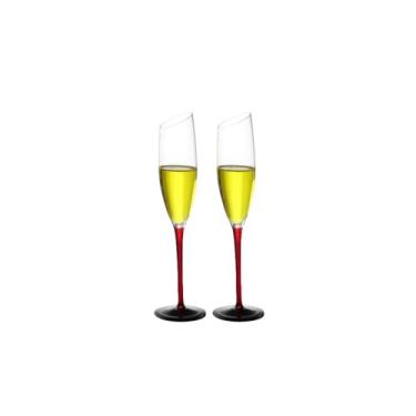 Imagem de RYUHYF Taça de champanhe (200 ml), corte chanfrado, haste vermelha, base preta, conjunto de 2 taças de vinho de cristal de luxo, sopradas à mão, perfeita para amantes de champanhe e vinho (Cálice de