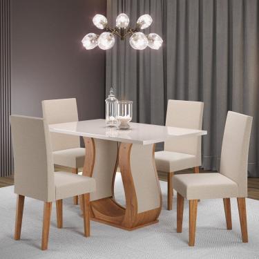 Imagem de Mesa de Jantar Retangular 120x80cm Inovare com 4 Cadeiras Venus Mel/Off White/Bronze