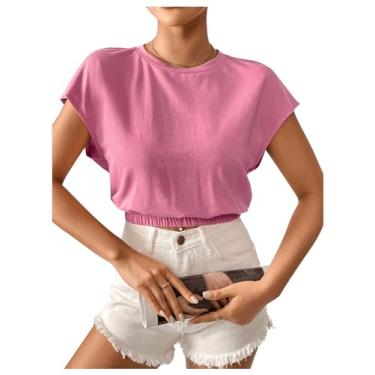 Imagem de SweatyRocks Camiseta feminina casual de verão com gola redonda e manga curta, Rosa coral, M