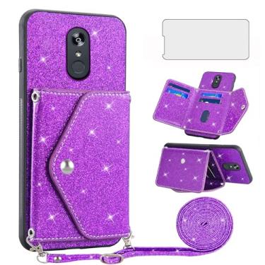 Imagem de Asuwish Capa de telefone para LG Stylo 4 capa carteira com protetor de tela de vidro temperado e alça transversal com glitter brilhante porta-cartões Stylo4 Plus LGstylo4 Sylo4 Style 04 4+ Q Stylus