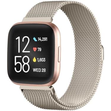 Imagem de ZWGKKYGYH Compatível com Fitbit Versa 2/Versa/Versa Lite Bandas para homens e mulheres, pulseira magnética de malha de metal, pulseira de aço inoxidável para Smartwatch Fitbit Versa, champanhe pequeno
