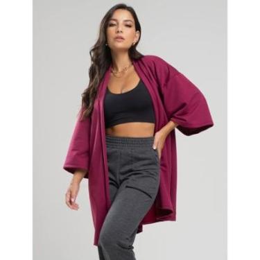 Imagem de Casaco Kimono Overzide Moletinho Manga Longa Feminino Moda Casual-Feminino