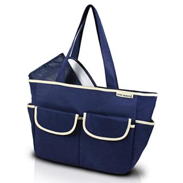 Imagem de BOLSA DE BEBÊ MATERNIDADE PASSEIO LISA COM 4 BOLSINHOS E TROCADOR IMPERMEÁVEL JACKI DESIGN AZUL BEGE