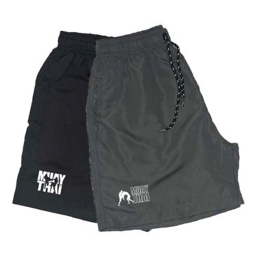 Imagem de Short Tactel Masculino Cordão Muay Thai Conforto Kit 2
