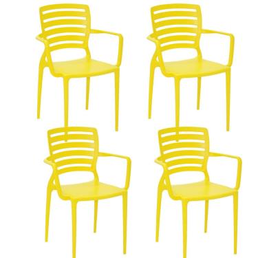 Imagem de Conjunto 4 Cadeiras Tramontina Sofia em Polipropileno Encosto Horizontal e Braços Amarelo