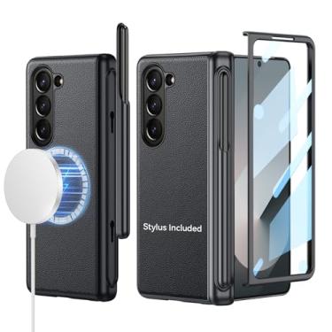 Imagem de Libeagle Capa para Samsung Galaxy Z-Fold-6: suporta todos os acessórios Magsafe | Fold 6 New Slim S Pen (2024) suporte e caneta stylus genérica | Proteção de dobradiça, parte traseira de couro