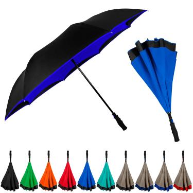 Imagem de Guarda-chuva invertido inversa grande de 122 cm à prova de vento invertido – Dossel de camada dupla leve para viagens para mulheres e homens, fecho reverso portátil, Azul royal, Full Size Inverted