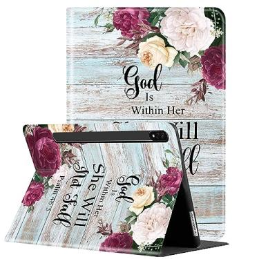 Imagem de Capa para tablet Samsung Galaxy Tab S8 Plus 2022/ Tab S7 FE 5G 2021/ Tab S7 Plus 2020 de 12,5 polegadas, suporte multiângulo com capa de proteção automática de hibernar/despertar - Flower Bible Psalm