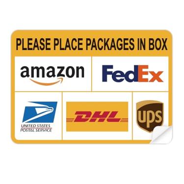 Imagem de Deixe pacotes e entregas aqui sinalização, placas de entrega autoadesivas à prova de intempéries para embalagens, por favor, coloque os pacotes na caixa para casa, escritório, loja, caixa, porta