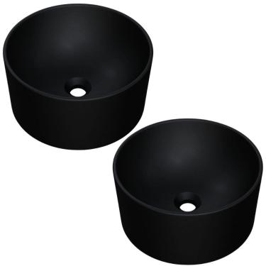 Imagem de Kit 02 Cubas de Apoio Redonda Para Banheiro Lavabo C01 BL30W Preto Matte Fosca  - Lyam