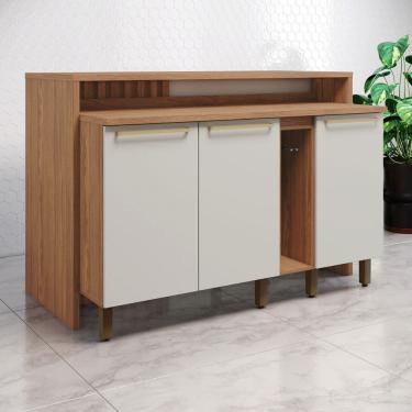 Imagem de Bancada de Cozinha Kit Ilha Gourmet Requinte 3 Portas Ripado Nature/Areia - Henn