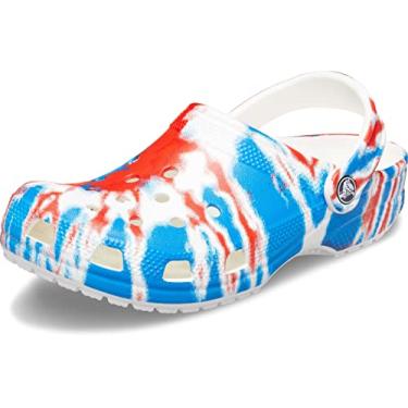 Imagem de Crocs Tamancos clássicos unissex para adultos (mais vendidos), Vermelho/branco/azul, 35