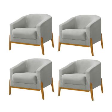Imagem de Kit 4 Poltronas Living Base em Madeira Maciça Flórida  Veludo Cinza Claro