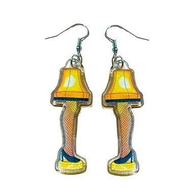 Imagem de Lâmpada de perna fofa/pijama de coelho rosa, brincos de caixa frágil para o Natal, festas de suéter pegajoso, professores, festas de história de Natal e mais. Par divertido de brincos de Natal! Brincos de Natal pendentes para mulheres, adolescentes e mais. Presentes divertidos de lâmpada de perna, b