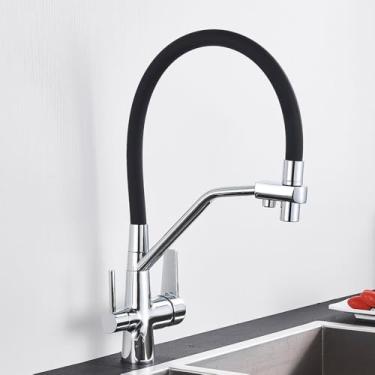 Imagem de Torneira de cozinha com filtro, torneira purificadora de latão dourado escovado, torneira de água potável, misturador de pia, cromado