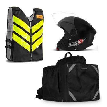 Imagem de Kit Motoboy Mochila Térmica + Capacete New Liberty 3 + Colete Refletiv