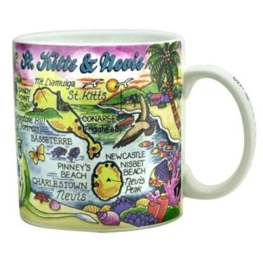 Imagem de Caneca de café grande colecionável World By Shotglass St. Kitts & Nevis Map Caribvenir (4" A x 3,75" D) 473 ml