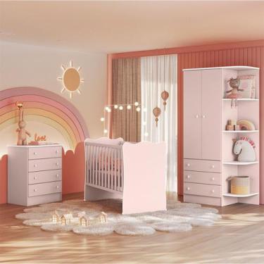 Imagem de Quarto Infantil Completo Estrela 2 Portas 7 Gavetas Rosa - Pnr Móveis,