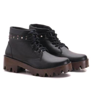 Imagem de Coturno Feminino Couro Spike Tratorado Moderno Conforto - Reta Oposta,