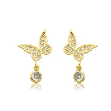 Imagem de Brinco Borboleta Pedras Banhado a Ouro 18k - Work Semijoias