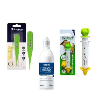 Imagem de Kit Seringa Cachorro lavagem nasal termômetro e soro - g-tech