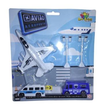 Imagem de Kit Aeroporto Com 5 Peças - Avião Com Caminhão Brinquedo Menino - ART 